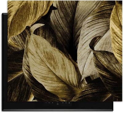 KitchenArt - Golden Leaves – Inductie Beschermer - 52x35 cm - Kookplaat Beschermer - Luxe Afdekplaat Inductieplaat - Anti-slip & Oprolbaar - Beschermmat Inductiekookplaat