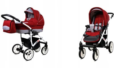 BabyLux® Kinderwagen 2in1 – LARGO - CHILI SILVER WHITE FRAME - Opklapbare Wandelwagen incl. Reiswieg, Multifunctionele Buggy Sportstoel - Combi-kinderwagen met Luiertas, Regenhoes, Klamboe, Bekerhouder, etc.