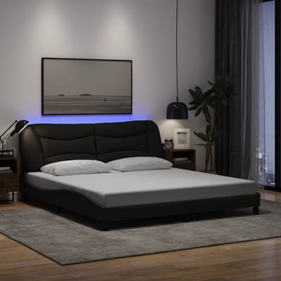 vidaXL - Bedframe - met - LED - zonder - matras - "Hvar" - 180x200 - cm - stof - zwart