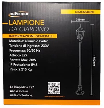 Buitenlamp Waterdicht 180 cm E27 - Tuinverlichting voor Oprit en Tuin