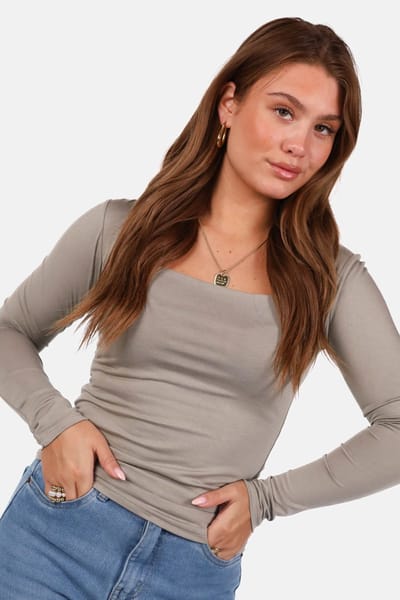 Getdrezzed Top - Maat: XS - Dubbel gevoerde top met vierkante hals taupe