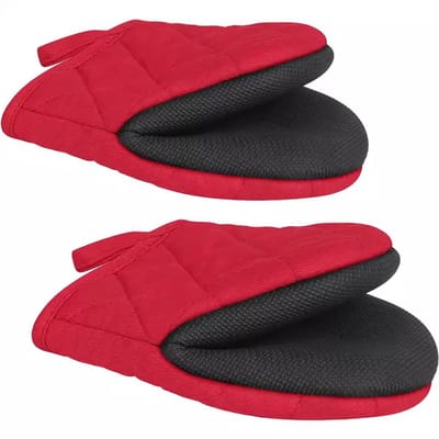 Handschoenen - Ovenwanten - Ovenhandschoenen - Ovenhandschoenen hittebestendig - Oven handschoenen - Hoge temperatuurbestendigheid - Met antislip gripoppervlak en ophanglus - Geschikt voor grillen - Bakken - Koken en grillen - 1 paar - Rood