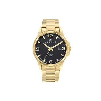 Certus-model 617024-Heren-horloge-datum-goudkleurig-zwarte wijzerplaat-diameter 40 mm-10 atm waterdicht-gemaakt in Frankrijk