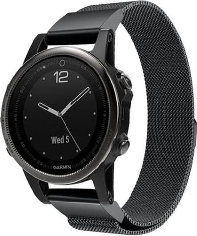 Stalen bandje milanees geschikt voor Garmin Fenix 9 (43mm) / 9 Pro (43mm) 8 - 43mm / Fenix 7s (Pro - Solar - Sapphire Solar) / Fenix 6s (Pro - Sapphire) / Fenix 5s (Plus - Sapphire) / Epix Pro (Gen 2) 42mm / Instinct 2s - E - Zwart