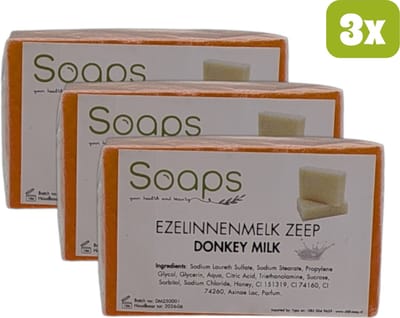 3x Ezelinnenmelk Zeep met Honing – Hydraterende en Verzorgende Badzeep met Donkey Milk voor een Zachte, Soepele en Stralende Huid
