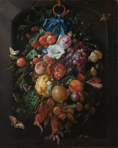 Festoen van vruchten en bloemen | Jan Davidsz. de Heem | 1660 - 1670 | Canvasdoek | Wanddecoratie | 20CM x 30CM | Schilderij