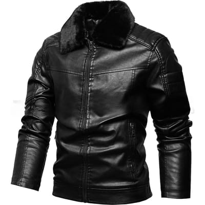 Winter Nieuw Fluweel Verdikt Bontkraag Afneembaar Modejas Heren Leren Jas Herenkleding 2XL black