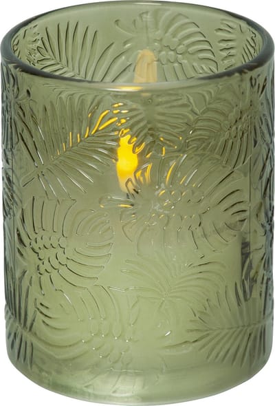 Star Trading, Flame Leaf, LED kaars wit, glas groen, was, natuurlijke vlam, 10x12,5 cm