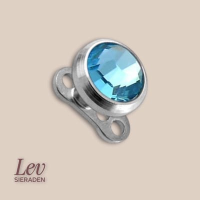Lev Sieraden - Titanium Dermal anchor 5mm top - Aquamarine kleurige Zirkonia - Internally threated - Silver - Piercing - Dermal anchor piercing - Zilver - Baby Blauw steen - Baby Blue Zirkonia