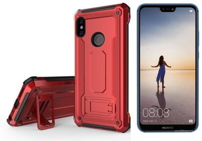 Ntech Hoesje Geschikt voor Huawei P20 Lite Armor hoesje met Kickstand - Rood