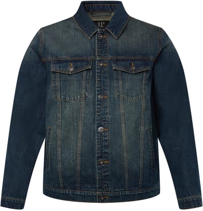 JP 1880 - Heren - Denim jack borstzakken knoopsluiting - Donkerblauw denim - Maat 3XL