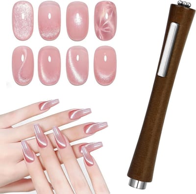 3-in-1 Nagel Magnet met Houten Handvat voor Cat Eye Effect, Magnetische Nagelkunst, Nail Art Tools en Pen
