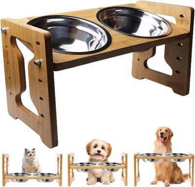 Verhoogde Hondenbak - Voederstation Hond - Comfortabel Eten - In Hoogte Verstelbaar - 38 x 18 x 64 cm - Grijs