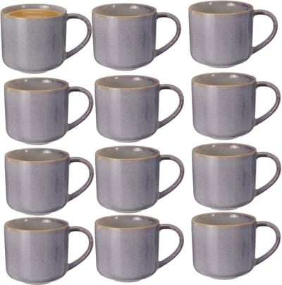 Excellent Houseware Koffiemok/theemok - set 12x - Rustic - blauw - 330 ml - mokken - keramiek