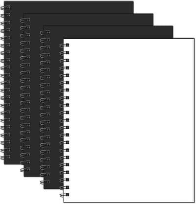 4x Grote Spiraal Notitieboeken A4 Zwart Hardcover Linieloos Tekenblokken School & Kantoor
