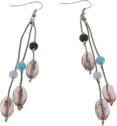 Behave - Oorhangers met roze en blauwe kralen - bohostijl - 9 cm