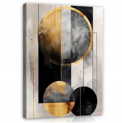 WALLARENA - Canvas schilderij - 100x70 cm - abstract art deco met goud voor slaapkamer en woonkamer