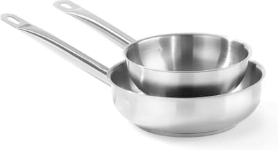 HENDI Sauteerpan, geschikt voor alle warmtebronnen, inductiebodem, hittebestendige handgreep, met ophangoog, koekenpan, steelpan, 1,7L, ø200x(H)65mm, roestvast staal, aluminium
