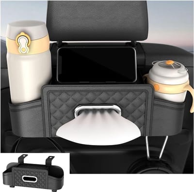 Daity 1 Pack - Opbergdoos voor hoofdsteunen en achterbank van de auto - multifunctionele opbergdoos voor de rugleuning van de auto met bekerhouder en haken - accessoire voor op reis in de auto - geschikt voor SUV's - sedans en vrachtwagens.