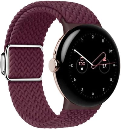 Elastische Nylon Horlogeband in Bordeaux voor Google Pixel Watch 4 en 3 - Verstelbare Magnetische Armband, Duurzaam en Comfortabel