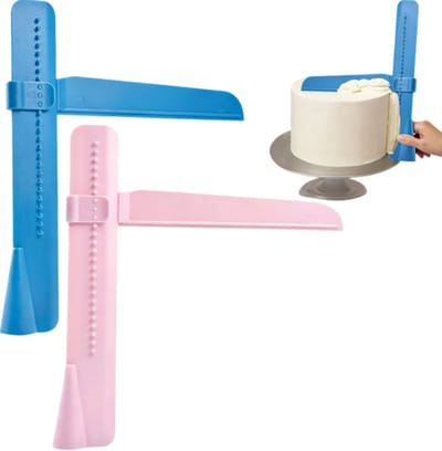 Taartspatel - voor het uitsmeren van glazuur op taarten - verstelbaar doe-het-zelf bak- en decoratiegereedschap - taartgladmaker - 2 stuks - roze/blauw