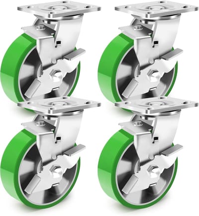 Set van 4 Zware Zwenkwielen met Rem - 2200 kg Draagvermogen - Stille PU Wielen met Aluminium Kern