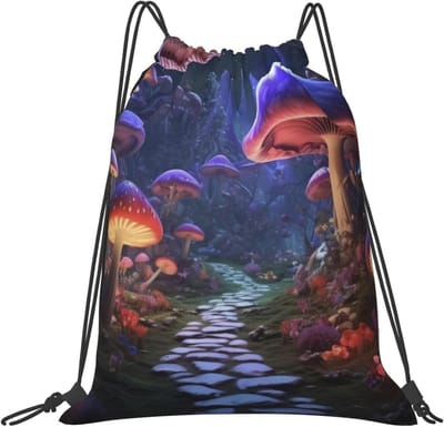 Sporttas met trekkoord - Uniseks rugzak - Sport en reizen - Waterafstotend materiaal - 36x42 cm - Lichtgevende paddenstoelen