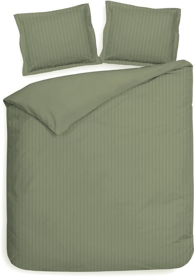 Heckettlane Dekbedovertrek Banda - Bedlinnen met Strepen - 200x200-220 cm - Tweepersoons - Groen - Dekbedovertrek van 100% Katoen-Satijn