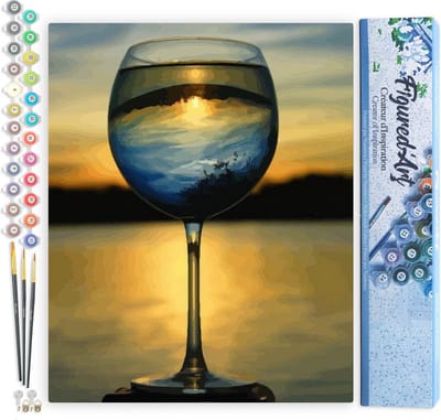 Figured'Art Schilderen op Nummer Volwassenen canvas Wijnglas en mooi uitzicht - Handwerk acrylverf Kit DIY Compleet - 40x50cm zonder frame