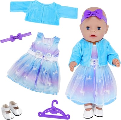Kleding voor Baby Poppen van 35-43 cm - 5-delige Set met Jurken, Jassen, Schoenen en Haarband voor Dromerige Stijl