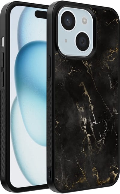 Smartphonica Telefoonhoesje geschikt voor iPhone 15 met marmer opdruk - TPU backcover case marble design - Zwart geschikt voor iPhone 15