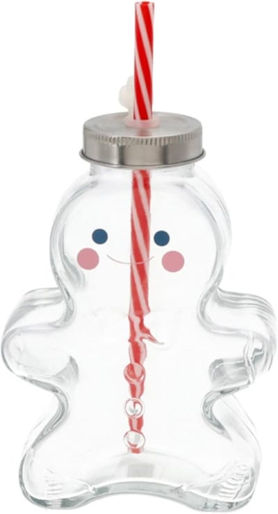 Novaliv glühweinmok 440 ml Gepersonaliseerde kerstmok met drinkrietje - Peperkoekman als glühweinmok - Mok met kerstboombalmotief Kerstboombal Kerstmok handwarmer Kerstmokken