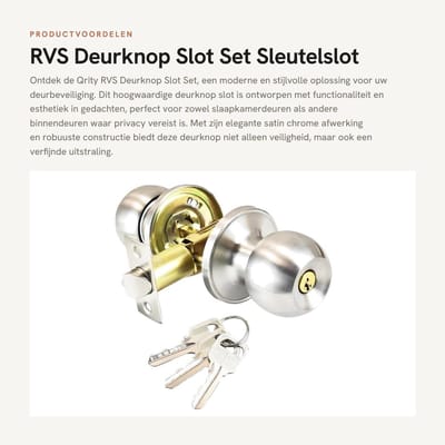 Dailygoods- Deurslot met sleutel - Deurkruk met vergrendeling - Verstelbaar 60/70 mm - Geschikt voor binnendeuren - Inclusief 3 sleutels - Schokbestendig roestvrij staal - Deurklink
