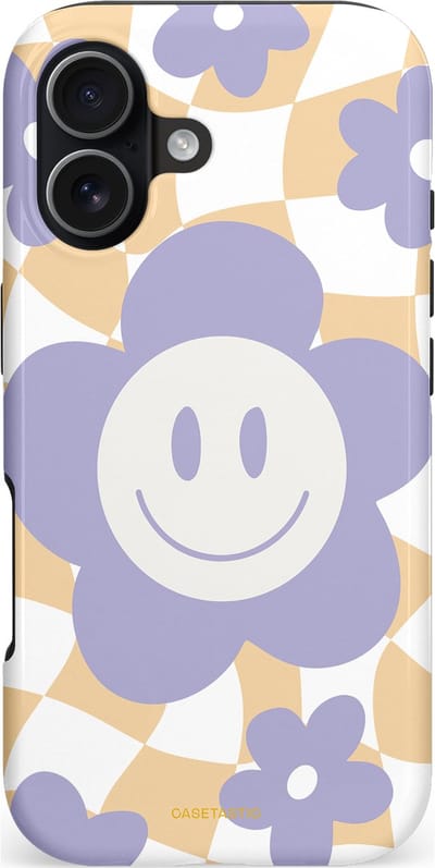 Casetastic hoesje geschikt voor Apple iPhone 17 - MagSafe - Dubbellaagse bescherming - Madeliefjes magie - Fashion Case - Wit Zand Lavendel