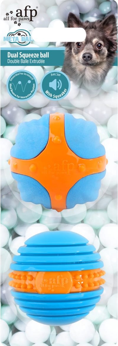 All For Paws Dual Squeeze Ball - Hondenspeelgoed - Ø6.3 cm Oranje Blauw
