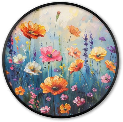 Poster in lijst Rond - Fotolijst 60x60 cm - Posters - Bloemen - Natuur - Waterverf - Kunst - Ronde posterlijst zwart - Decoratie - Wanddecoratie woonkamer - Muurdecoratie slaapkamer