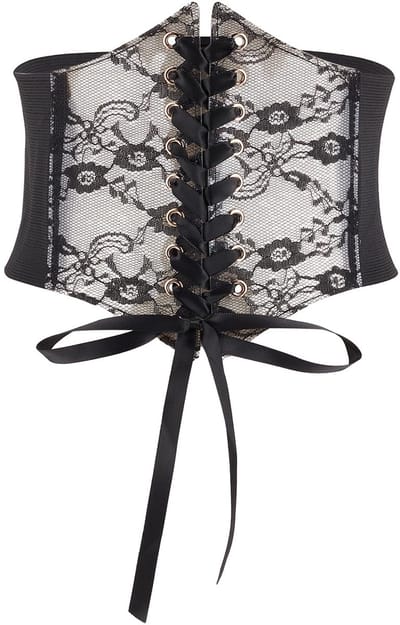 Dailygoods- Bloemenkorset Zwart Kant - Elastische Riem - Corsage Riem - Vintage Accessoire - Taille Accentuerend - Afmetingen 72 x 19,5 cm - Corsetriem