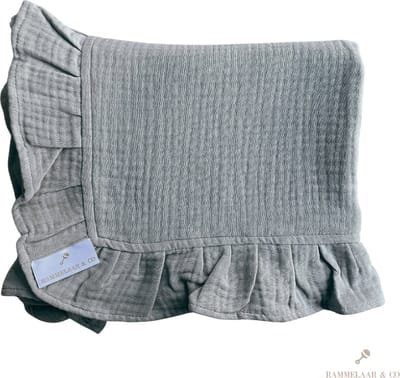 Rammelaar&Co - Hydrofiele Doek XL 2 laags - 120x120 cm - 100% Katoen - Zacht en Soepel - Ruffle - Grijs - Inbakerdoek - Spuugdoek - Kraamcadeau – Swaddle