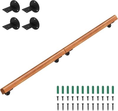 Houten Leuning - Trapleuning Grenenhout - Veilige Trappen - Halfrond Antislip - 200 cm - Licht Walnoot