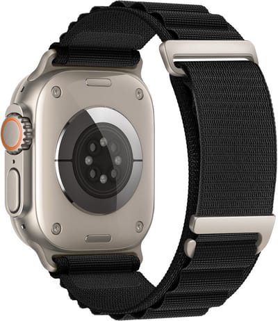 Stravo Nieuw Alpine Loop Nylon Sport Bandje - Geschikt voor Apple Watch 42mm(Series 11/10)/41/40/38mm, Verstelbaar met Metalen C-Haak Sluiting voor Apple Watch SE 1 2 3 / Series 11 10 9 8 7 6 5 4 3 2 1 - Zwart - Nylon horlogebandje
