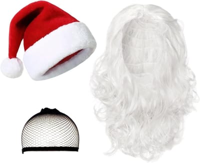 Complete Santa Claus Kostuum Set met Hoed, Peruk en Net - Perfect voor Feestdagen, Kerst en Nieuwjaar