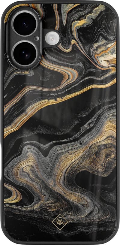 Casimoda® hoesje - Geschikt voor iPhone 16 - Marbling - Luxe Hard Case Zwart - Backcover telefoonhoesje - Zwart