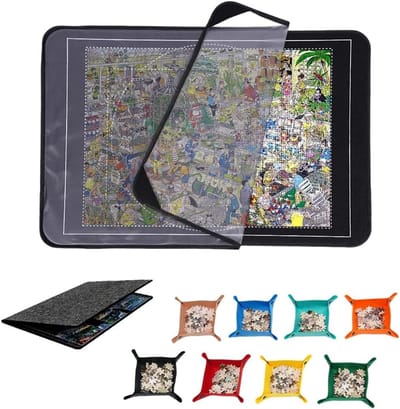 Puzzelmat Inklapbaar - Puzzelplank Opberg - Puzzels Maken - Met 8 Sorteerbakjes - 32x22 Inch - Zwart