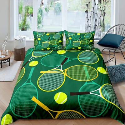 Dekbedovertrekset Tennisbal Sportspel Thema Beddengoedset Eenpersoonsmaat voor Jongens Tieners Volwassenen Tennisracket Bal Dekbedovertrek AU Double(180x210cm)