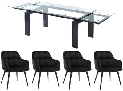 Vente-unique Set van tafel LUBANA + 4 stoelen PEGA - Transparant en zwart