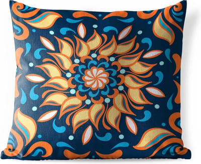Buitenkussens - Tuin - Vierkant patroon van een gele zonnebloem op een donkerblauwe achtergrond - 40x40 cm