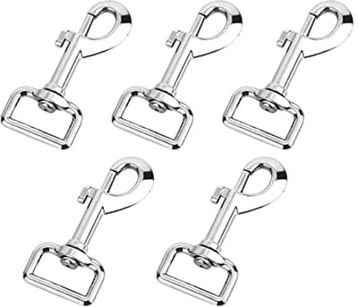 Robuuste Carabiner Haken Set van 5 voor Hondentuigen, Hammocks en Paardentuig, 75mm Lengte, Duurzaam Staal en Draai Mechanisme