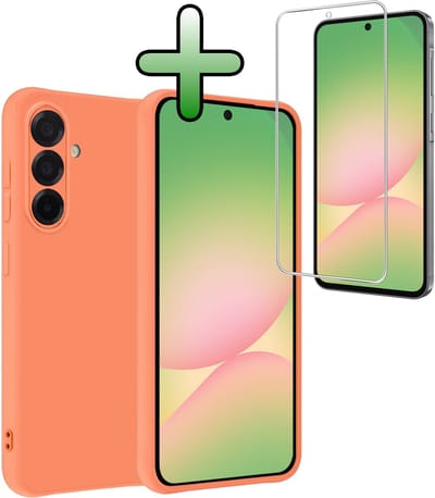 Hoesje Met Screenprotector - Geschikt voor Samsung Galaxy A56 - Sterk & Shockproof - Back Cover - Siliconen Case - Telefoon Hoes - Perzik