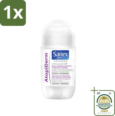 1 x Sanex Advanced - Gevoelig - Deodorant Roller - 24h Anti-Transpirant - Geavanceerd Atopiderm - 50 ml- Gevoelige Huid - Gevoelig Deodorant - 24h Bescherming - Atopiderm - Huidbarrière