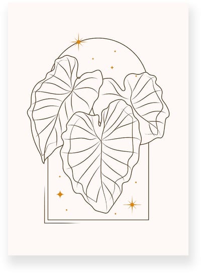 Poster 20x30 cm - Anthurium Bladeren - Planten - Lijntekening - Goud - Beige - Minimalistisch - Botanisch - Muurdecoratie - Wanddecoratie